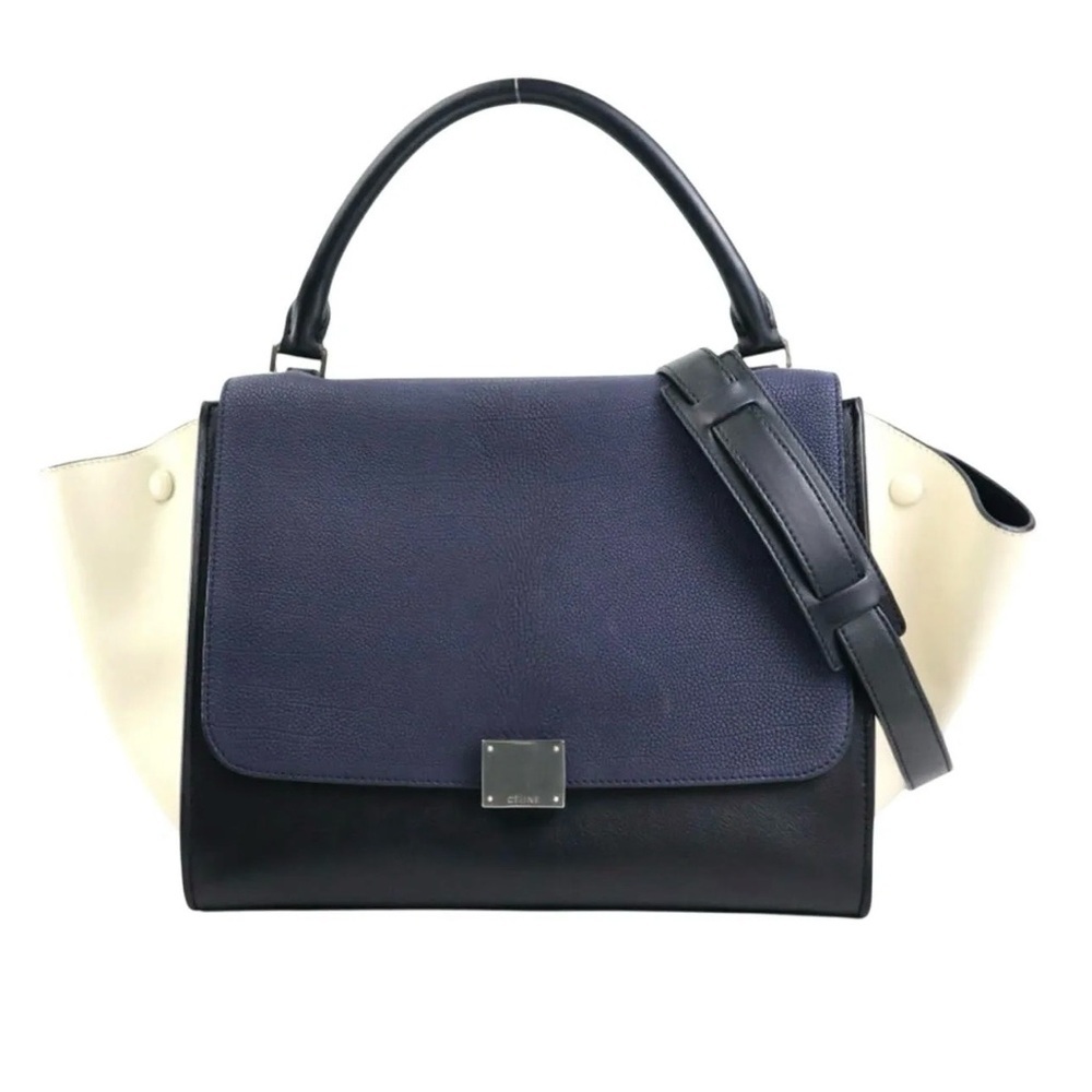 Celine Trapeze Black Navy Blue & Ivory Leather Two Way Bag - Picture 9 of 11
